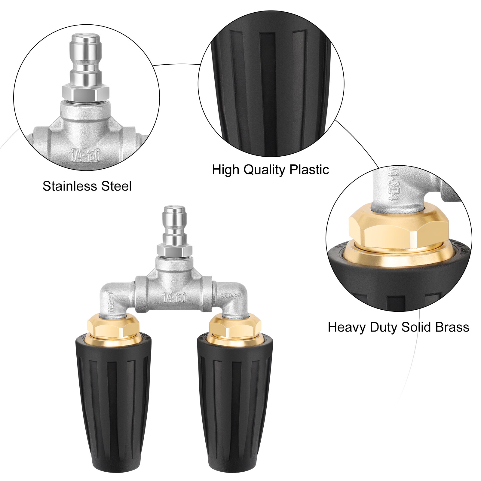 Dual Turbo Nozzle Pressure Washer 360° Rotating 1/4″ Quick Connect 2.5 Orifice