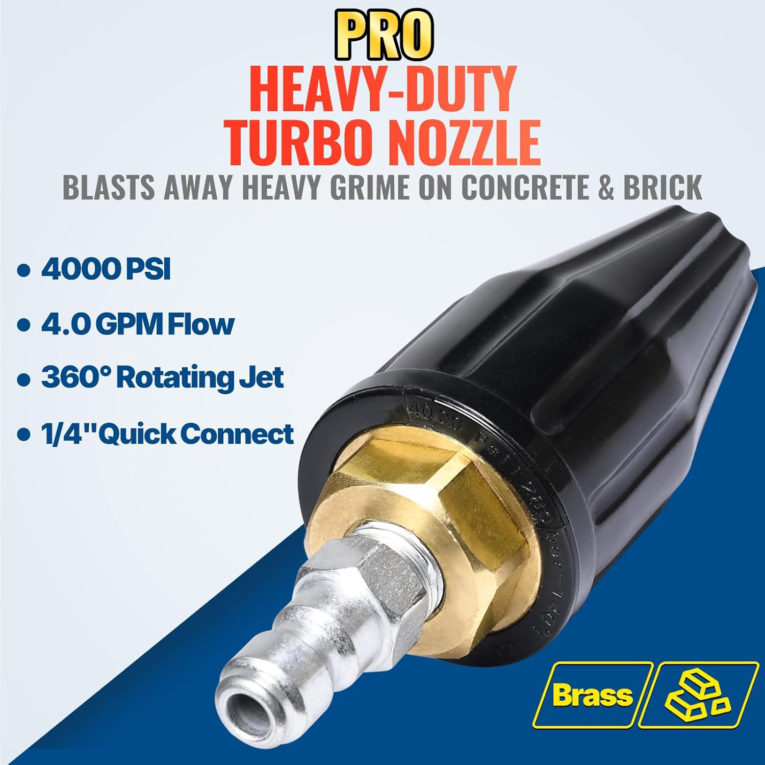 Pressure Washer Tips Turbo Nozzle 4000 PSI Max. 5000 PSI, 360° Rotating Turbo Sp