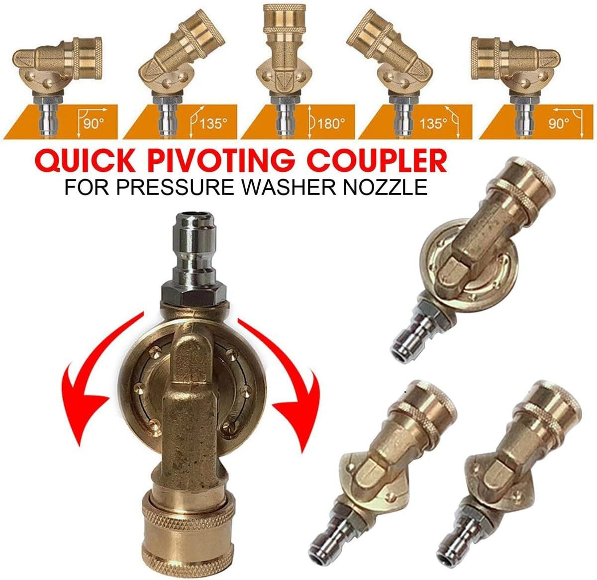 Pressure Washer Pivoting Coupler, 1/4” Quick Connect Gutter Cleaner Attachment,