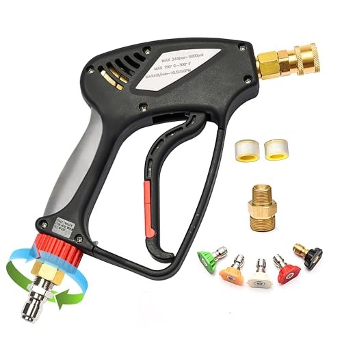 ANJIESENG SHORT PRESSURE WASHER GUN WITH 360 SWIVEL 5000 PSI / 10.5 GPM – BLACK