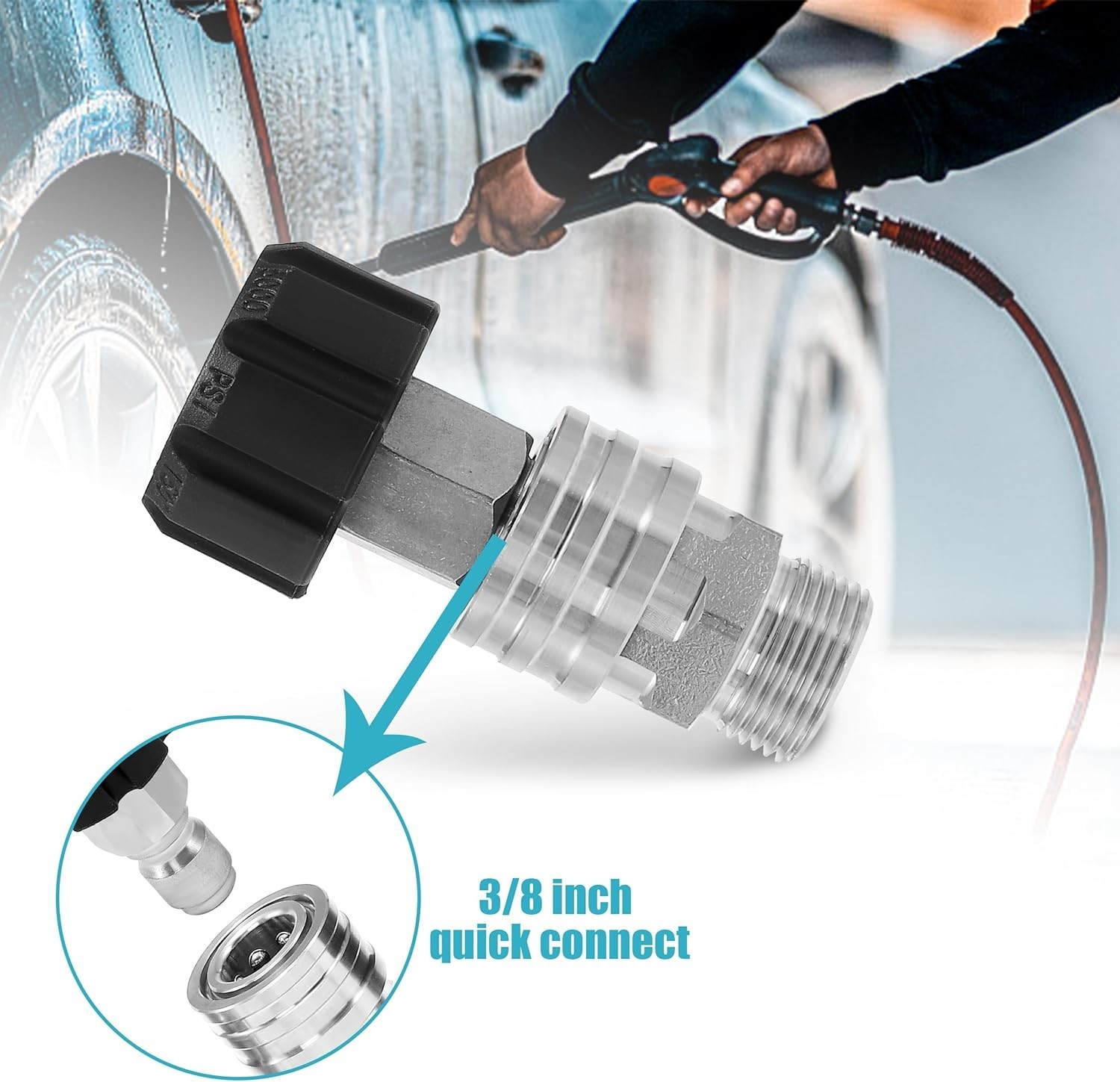 Pressure Washer Adapter Set, Stainless Steel Quick Connect Kit, M22 14mm to 3…