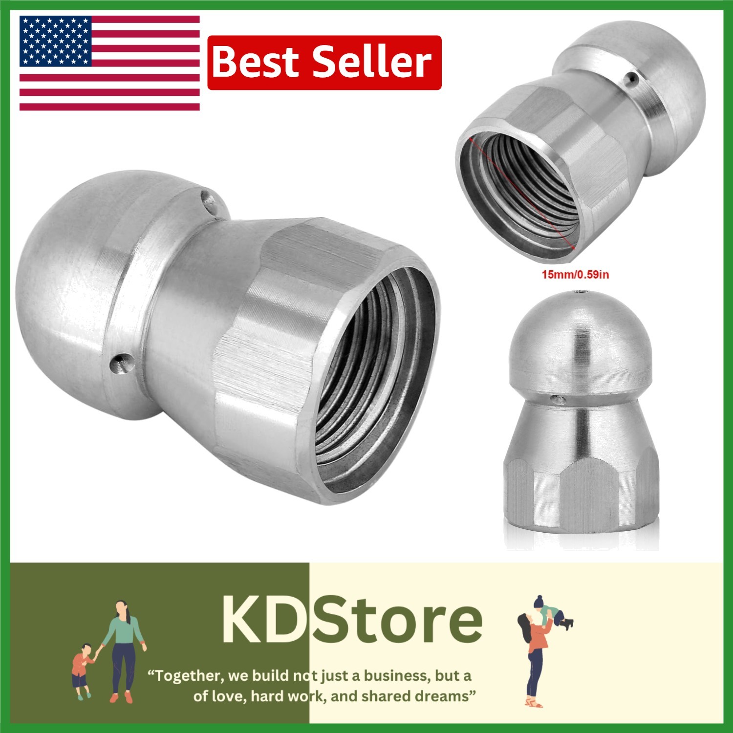 Stainless Steel Sewer Jetter Nozzle Kit 4000 PSI Hydro Jet Drain Cleaning
