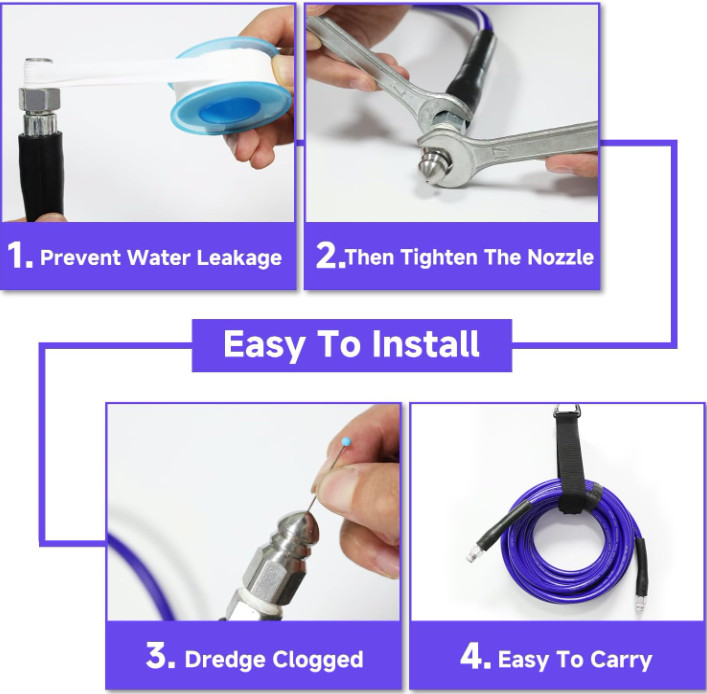 Kit Limpieza Tuberías 100FT 5800PSI para Hidrolavadora con Boquillas y Manguera.