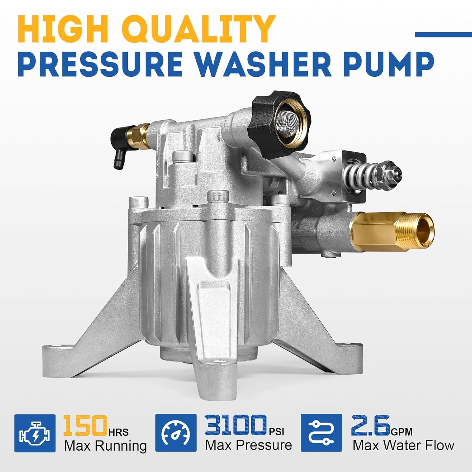 8″ Vertical Shaft Pressure Washer Pump 3100 PSI Rear Inlet Outlet Max 3100 PSI