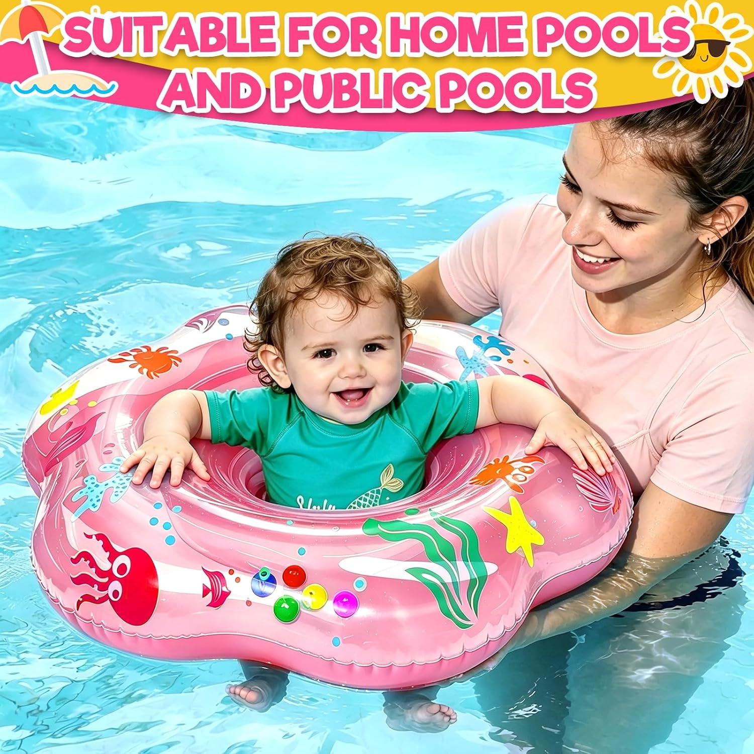 25.6″ Inflatable Baby Pool Float for 6-36 Months Double Air Anti-Flip Safety …
