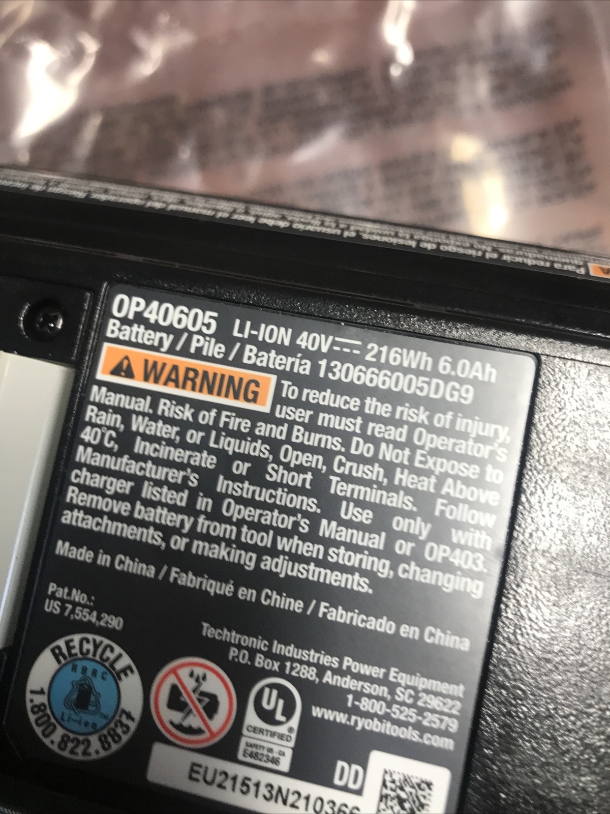 New OEM 40V Battery 6Ah OP40605 For Ryobi RY40PW15 1500PSI 40V Pressure Washer
