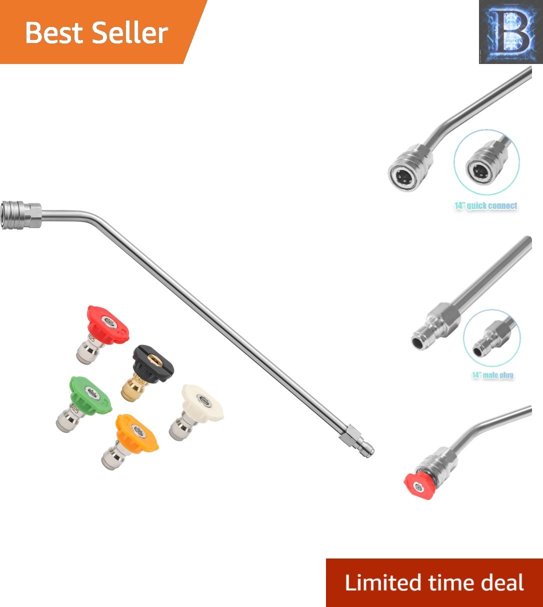 Durable Brass and Stainless Steel Pressure Washer Wand with 4000 PSI Capability