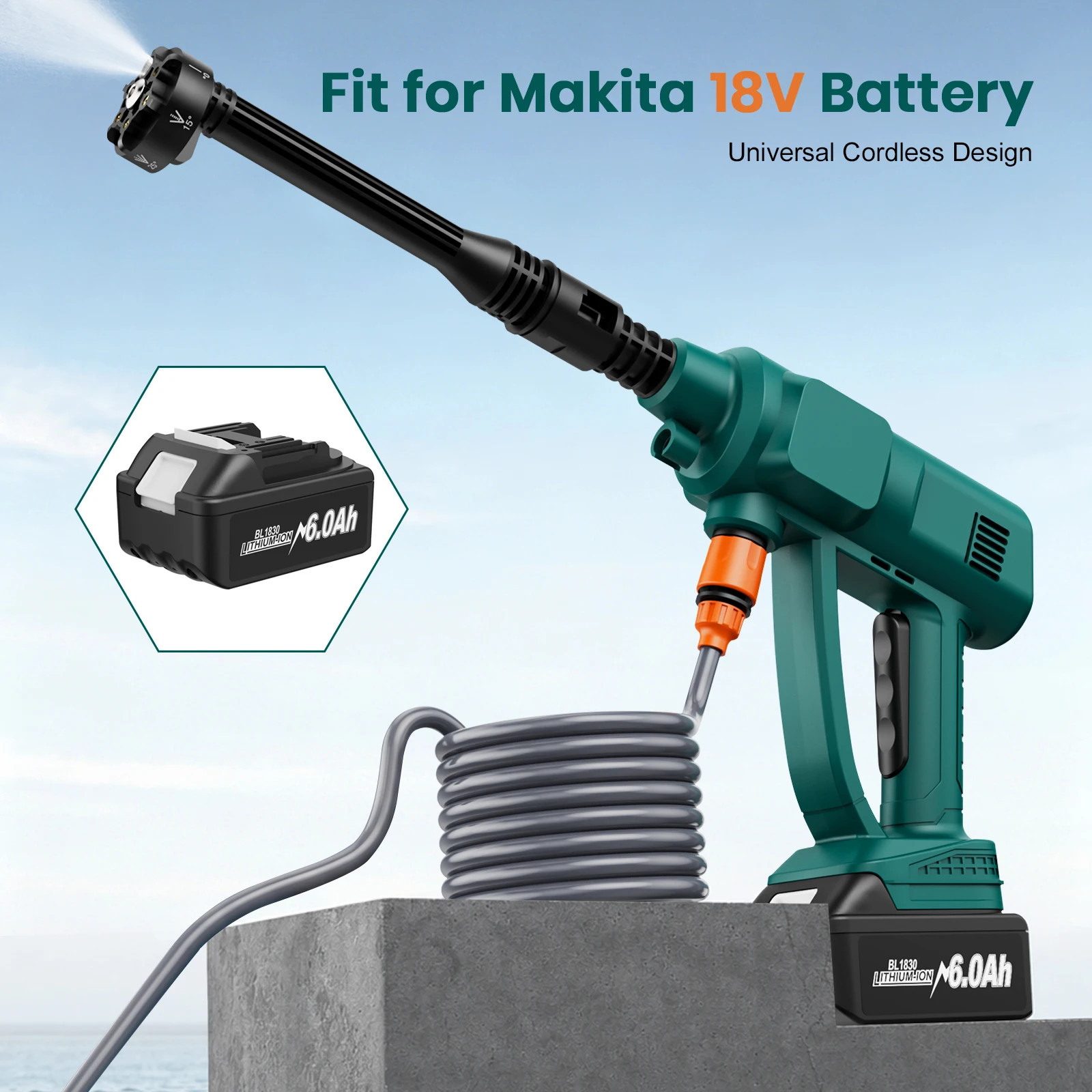 Cordless High Pressure Electric Washer for Makita 18V Battery 6 in 1 Spray Gun H