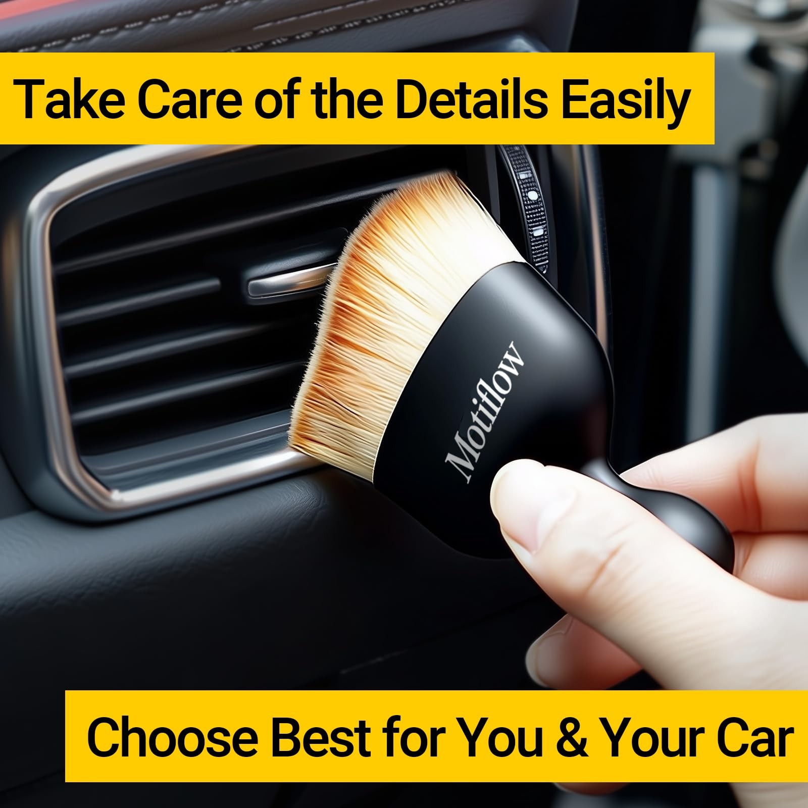Motiflow 2 PCS Car Interior Detailing Brush, 3.94″ x 2.36″, Black&yellow