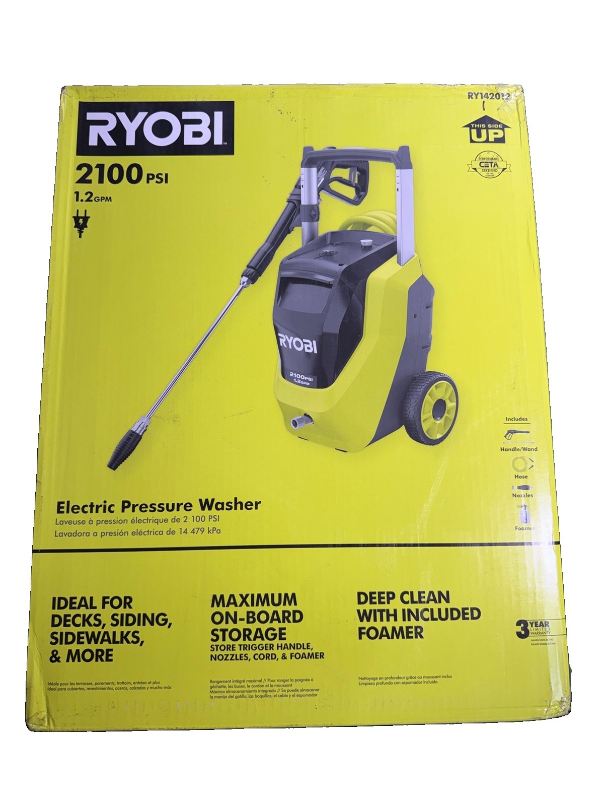 RYOBI RY142022 2100 PSI 1.2 GPM Electric Pressure Washer Tested No Foamer