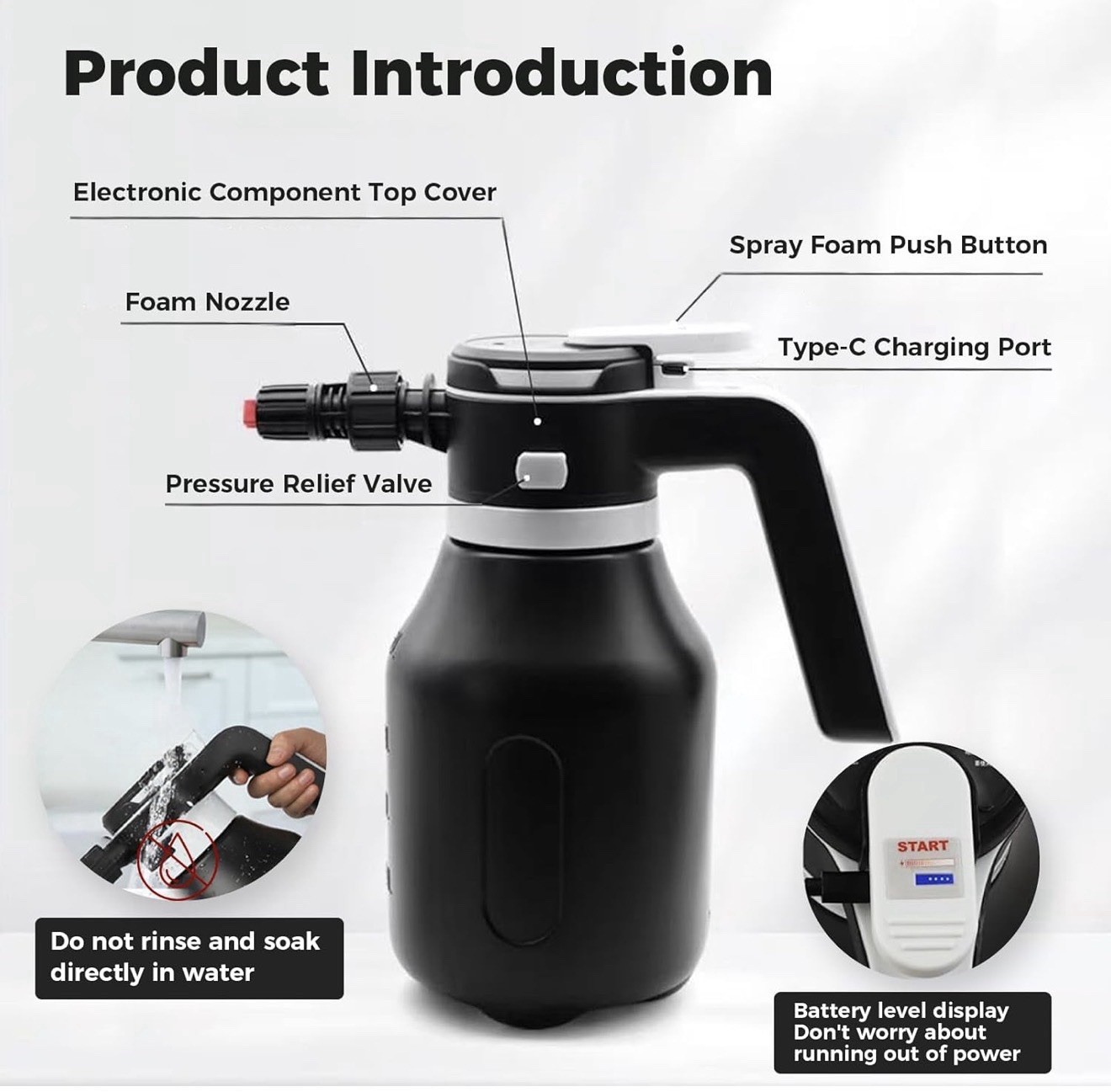 Electric Foam Sprayer 2L Portable Rechargeable Cordless Pressurized Spray Foam