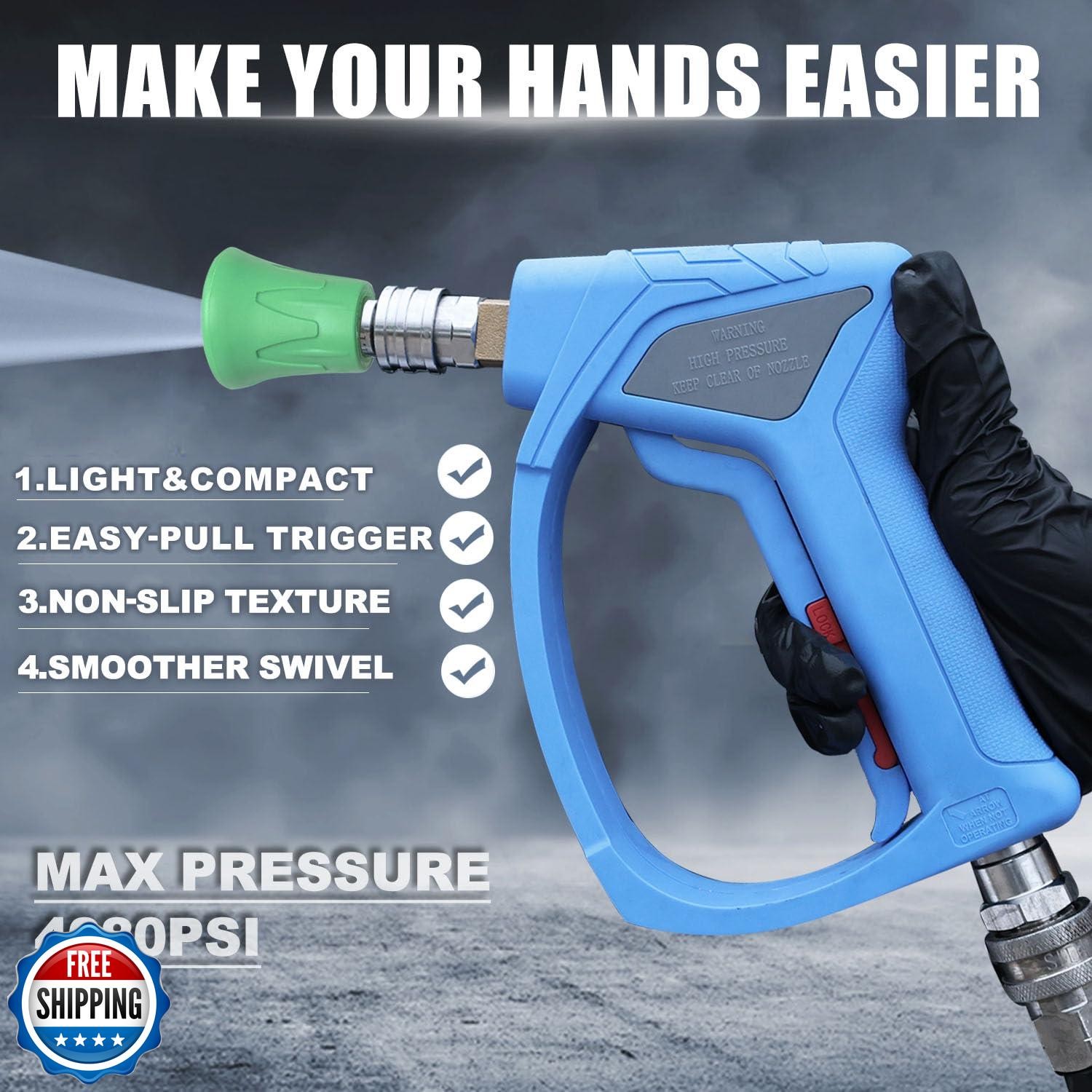 TUTULUCK® Pressure Washer Short Gun with 3/8″ Swivel, Power Washer Stubby Tri