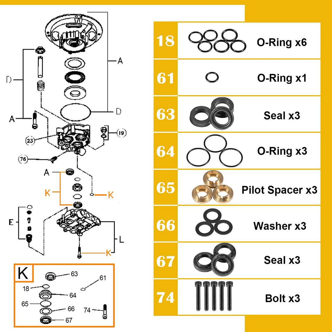 Pressure Washer Seal Kit for Briggs & Stratton 190595GS, 190711GS, 193807GS