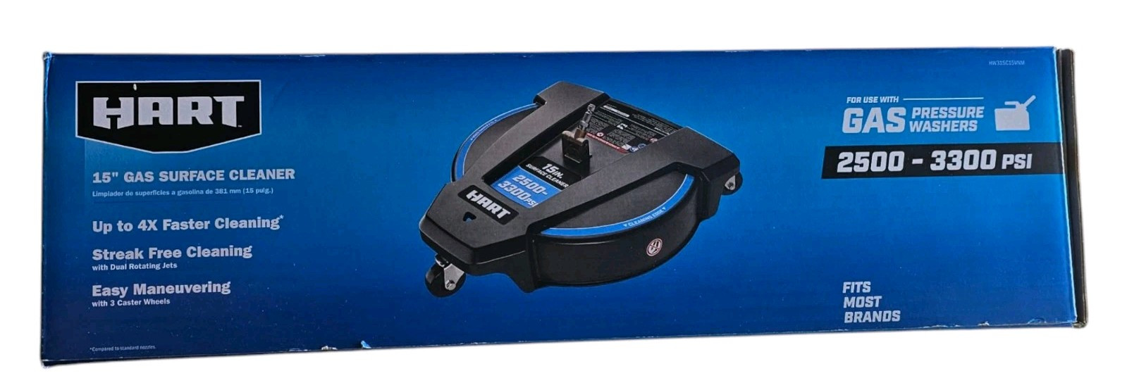 HART – New 15” Gas Surface Cleaner Pressure Washer Broom Caster 1/4” Connector