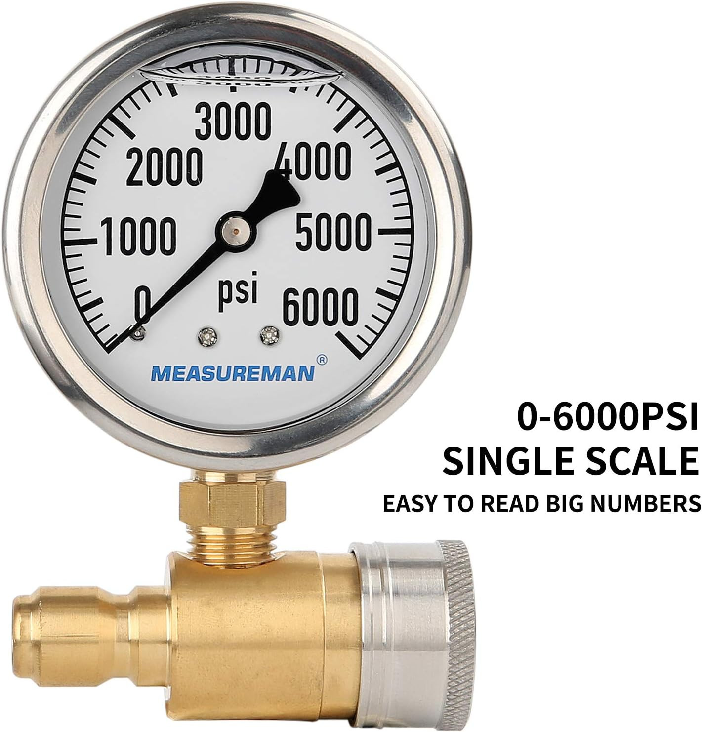 2-1/2″ Pressure Washer Gauge, Pressure Gauge Kit, 3/8 Inch Quick Connect, 0-6000