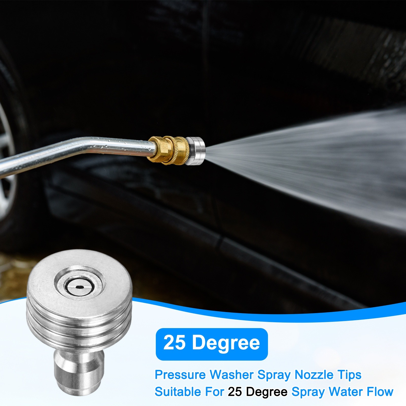 1-Pack 25 Degrees Pressure Washer Nozzle Tips, 1/4 Inch Quick Connect, 1.200mm