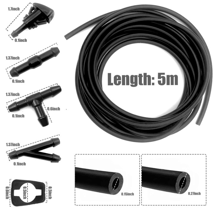 Kit de Manguera Para Lavaparabrisas Manguera de 5 M 12 Conectores 2 Boquillas