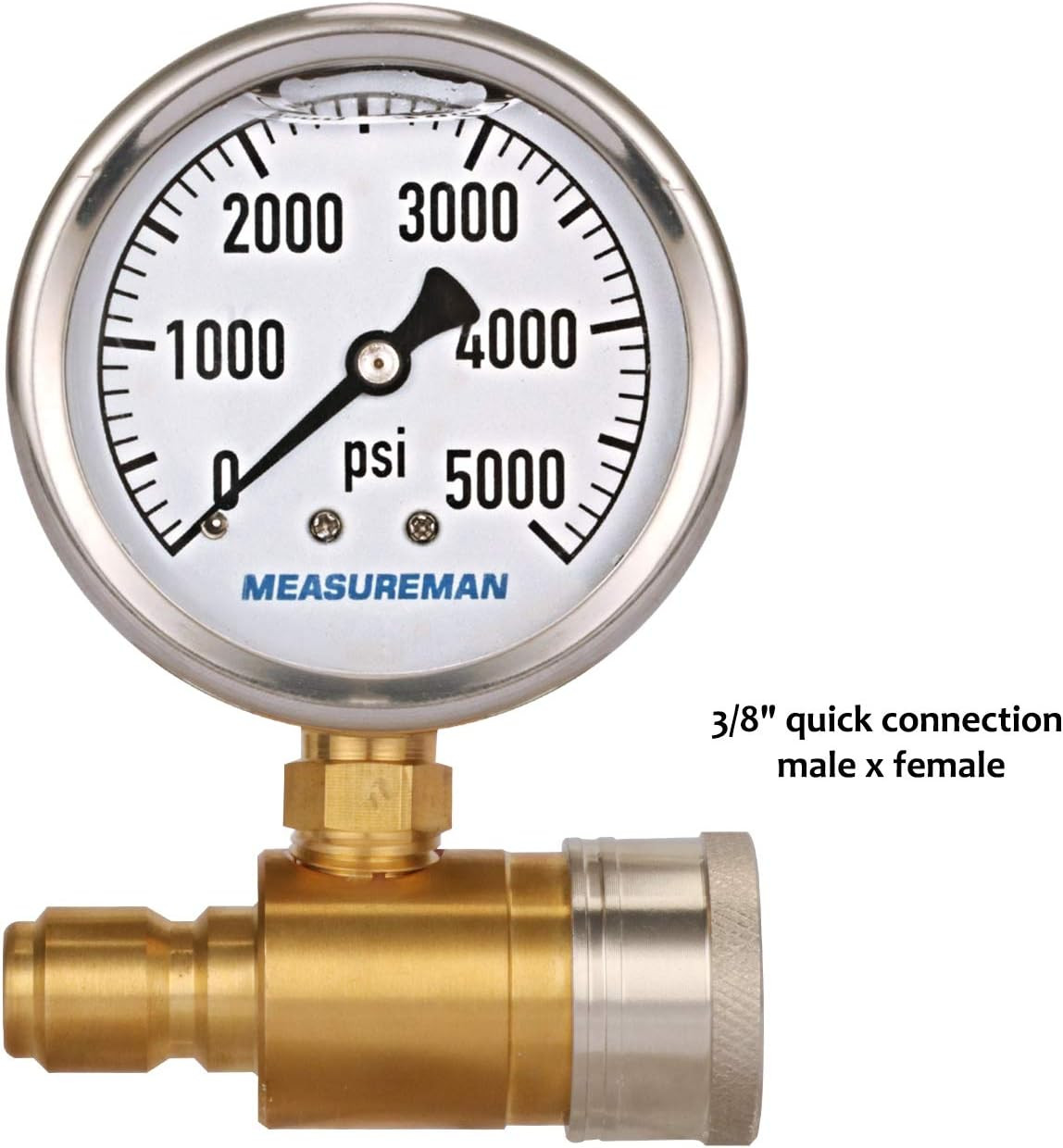 2-1/2″ Pressure Washer Pressure Gauge Kit 3/8 Inch Quick Connect 0-5000 PSI Glyc