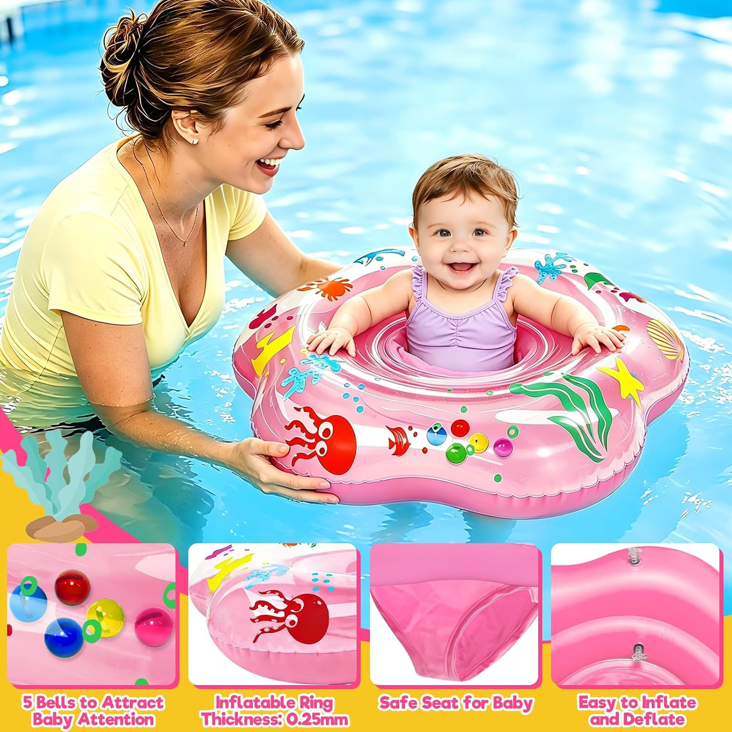25.6″ Inflatable Baby Pool Float for 6-36 Months Double Air Anti-Flip Safety …