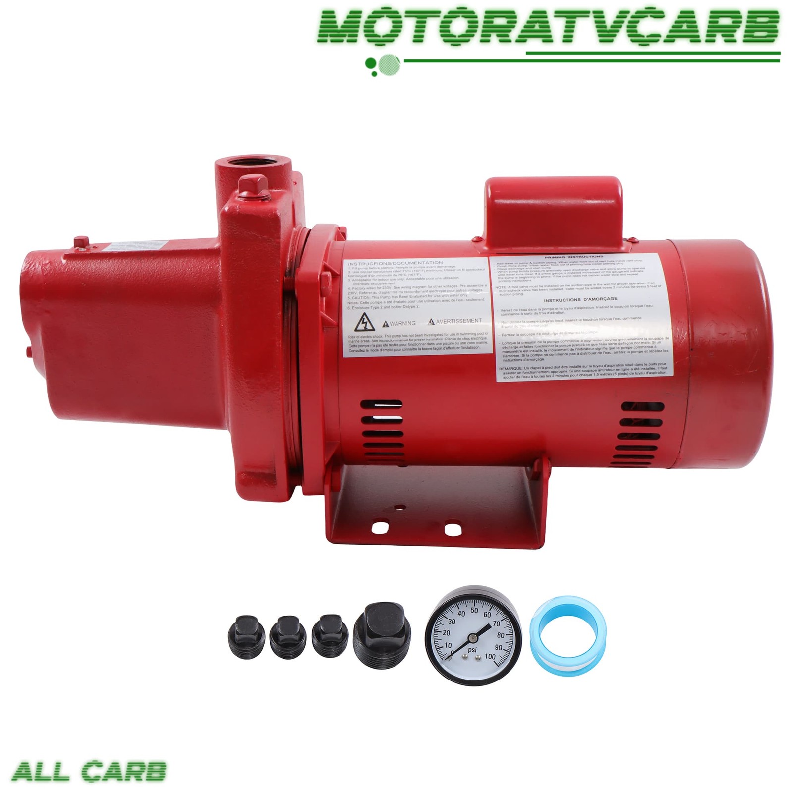 ALL-CARB 1HP 23GPM Dual Voltage 115/230 Volt Cast Iron Shallow Pump Red 602208