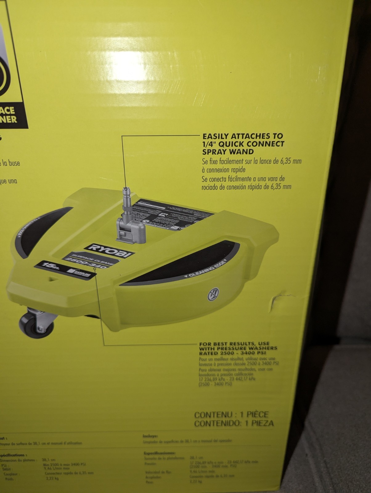 RYOBI 15″ 3400 PSI Gas Pressure Washer Surface Cleaner w/Caster Wheels RY31SC15