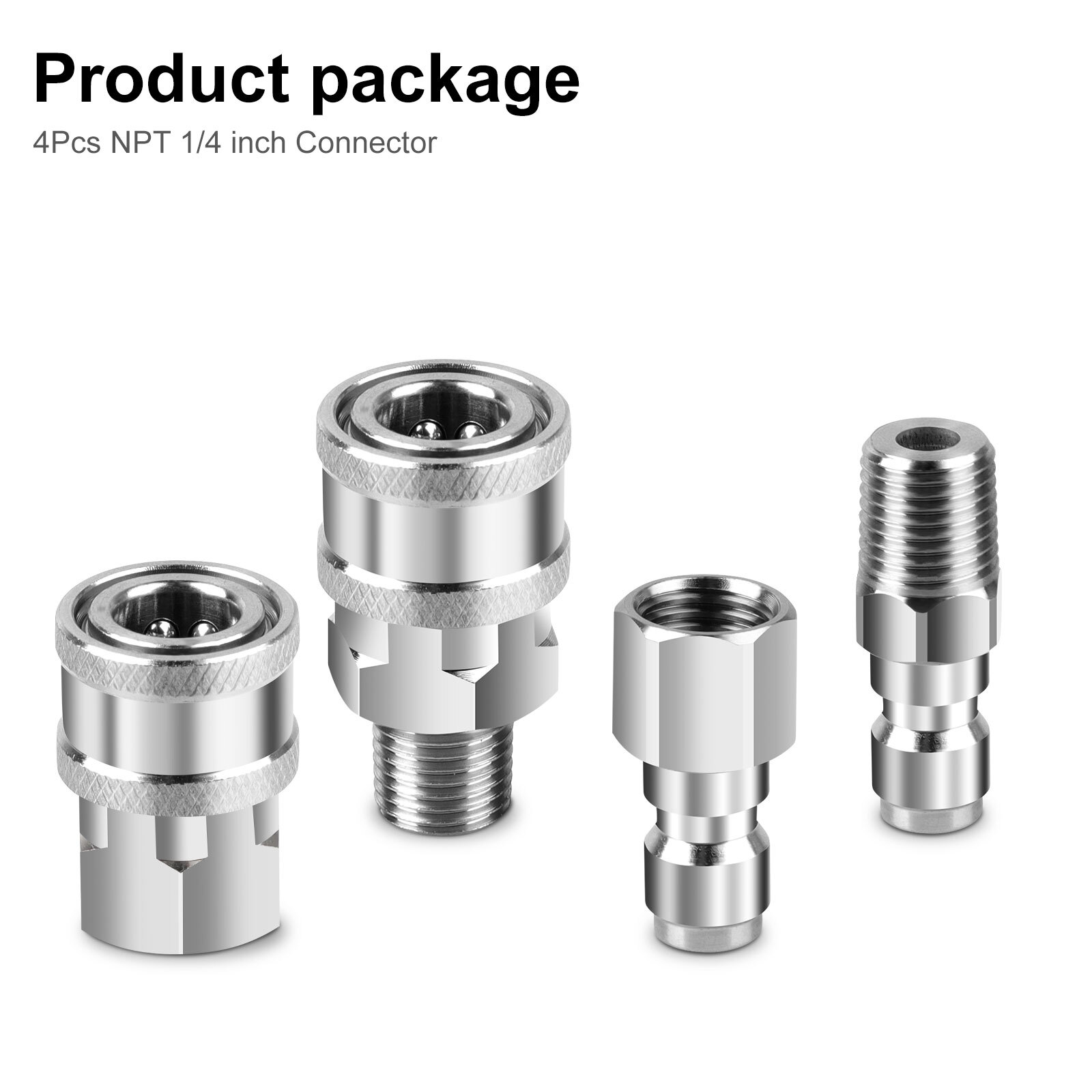4Pcs 1/4” NPT Stainless Steel Quick Connect Fitting Pressure Washer Adapter Set
