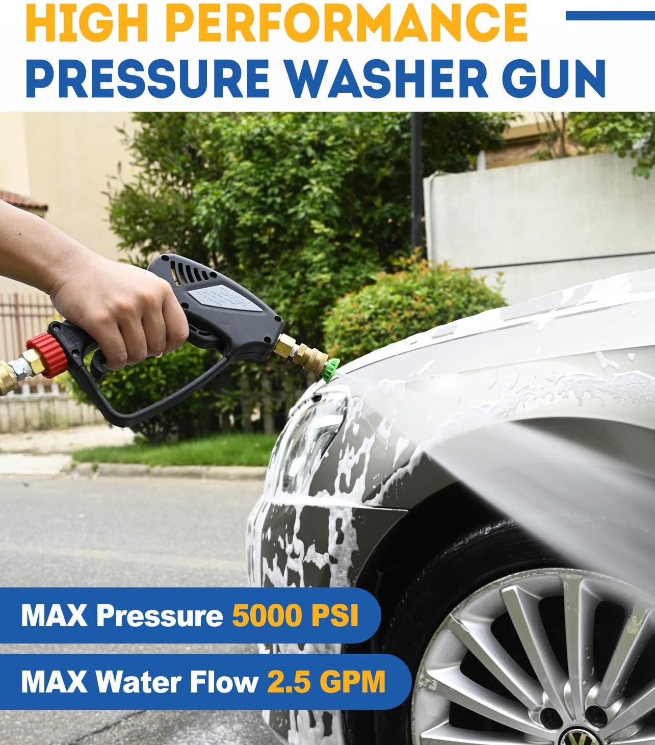 5000 PSI Pressure Washer Gun, Short with 3/8″ Swivel & M22-14mm Fitting