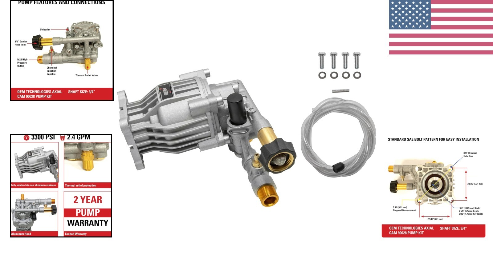 Durable OEM Axial Cam Pump Kit, 3300 PSI for Efficient Gas Pressure Washing