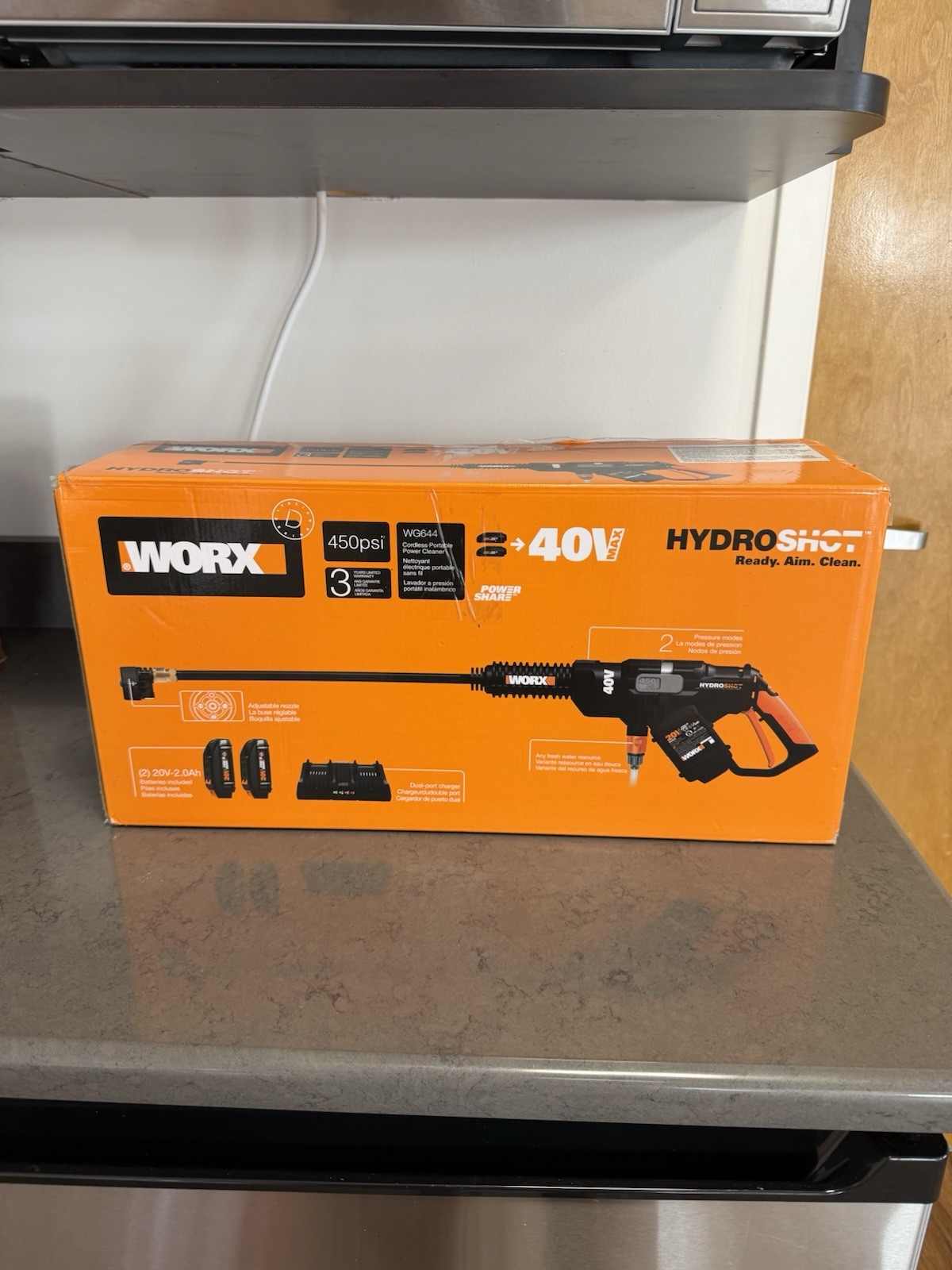 WORX HydroShot WG644 40V Cordless Power Cleaner, Adjustable Nozzle, 450 PSI
