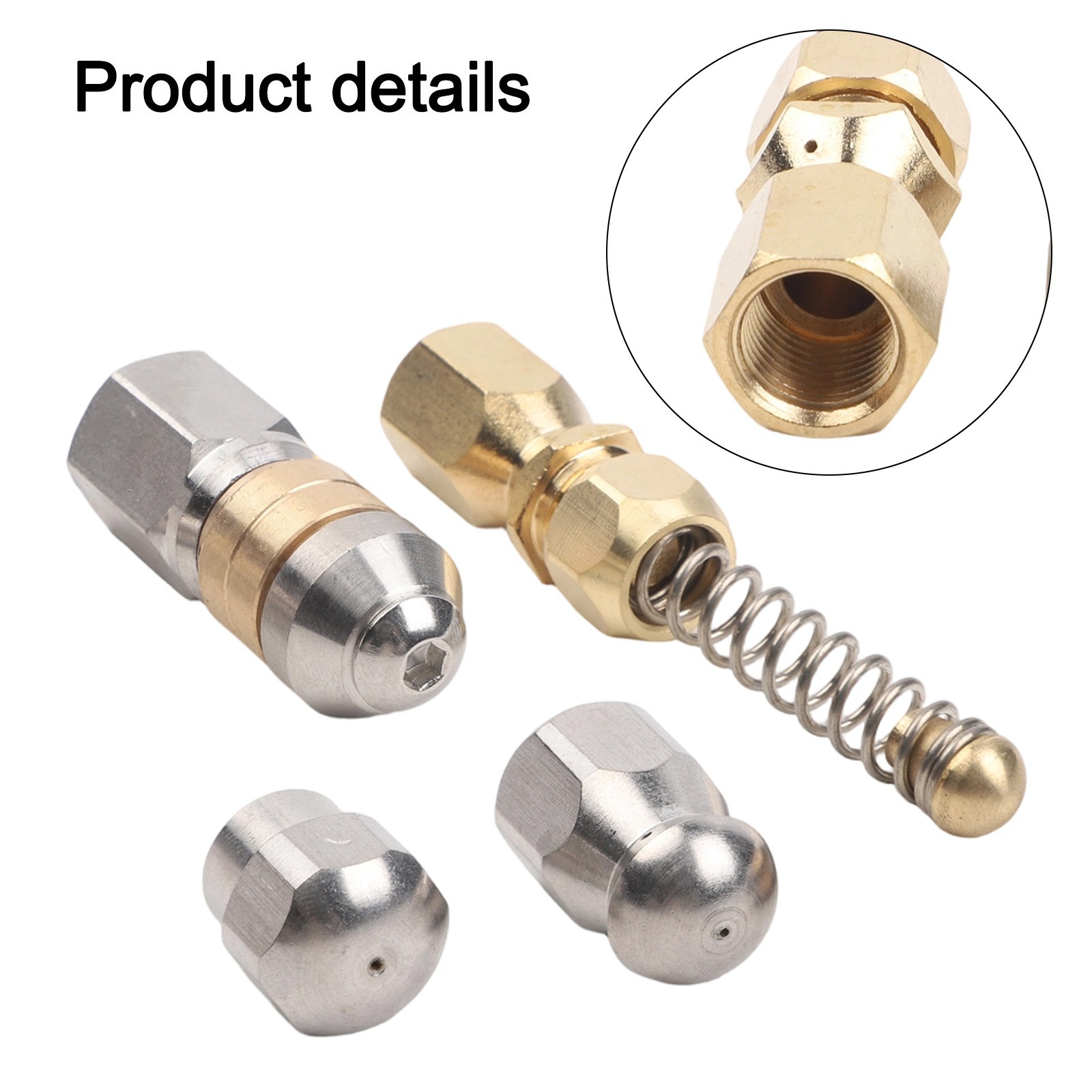Four Nozzle Set for Pipeline Cleaning with Stainless Steel and Brass Components