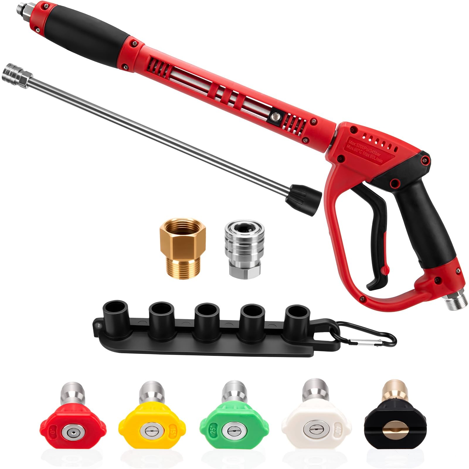 Pressure Washer Gun Short Gun 2 Wands 5 Nozzle Tips M22 Fitting 5200 PSI