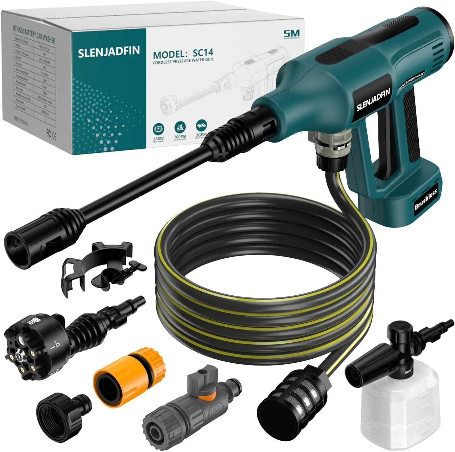Cordless Pressure Washer for Makita 18V Battery Brushless Motor 6-in-1 Nozzle