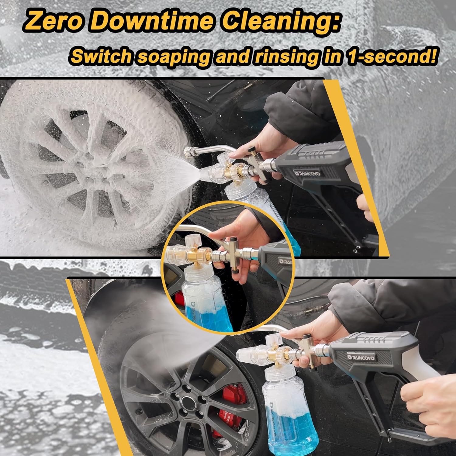 Foam Cannon W/ Short Pressure Washer Gun Dual Connector Accessories Snow Soap
