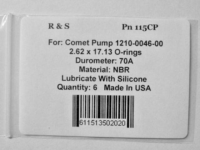 6 Comet Pump 1210.0046.00 / 1210004600 O-Rings / R&S 115CP / 17.13 x 2.62 / NBR