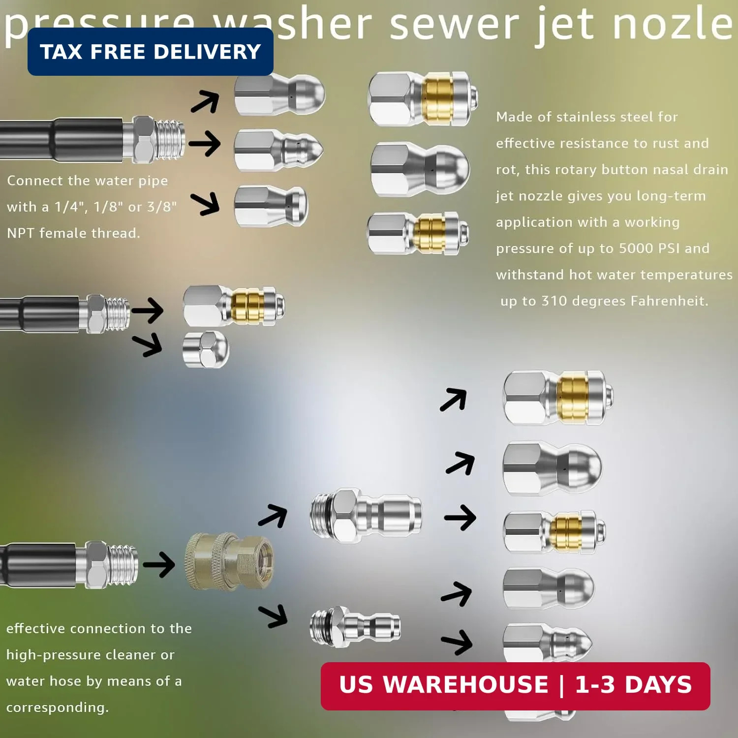 Jetter Heads Kit (Pack of 10) Jetter Nozzle Kit Rotating Button Drain Cleaning N
