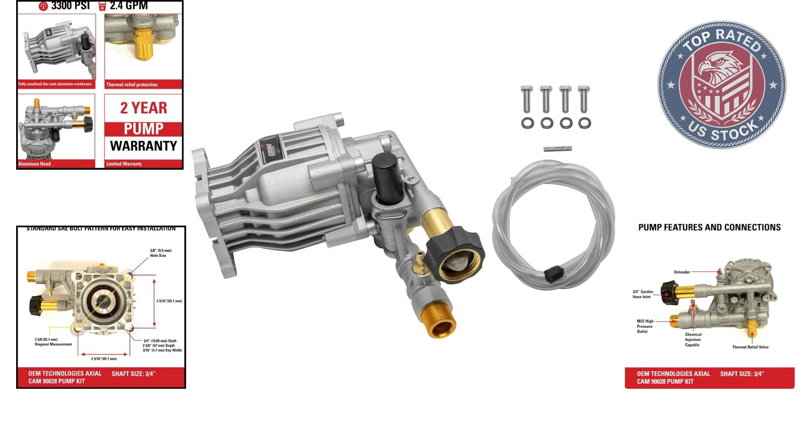 Horizontal Axial Cam Pump Kit for Gas Pressure Washers | 3300 PSI, Easy Install