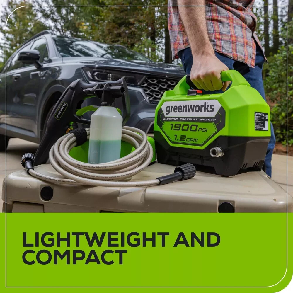 New Greenworks 1900 MAX PSI 1.2 GPM Electric Compact Pressure Washer (GPW1901)