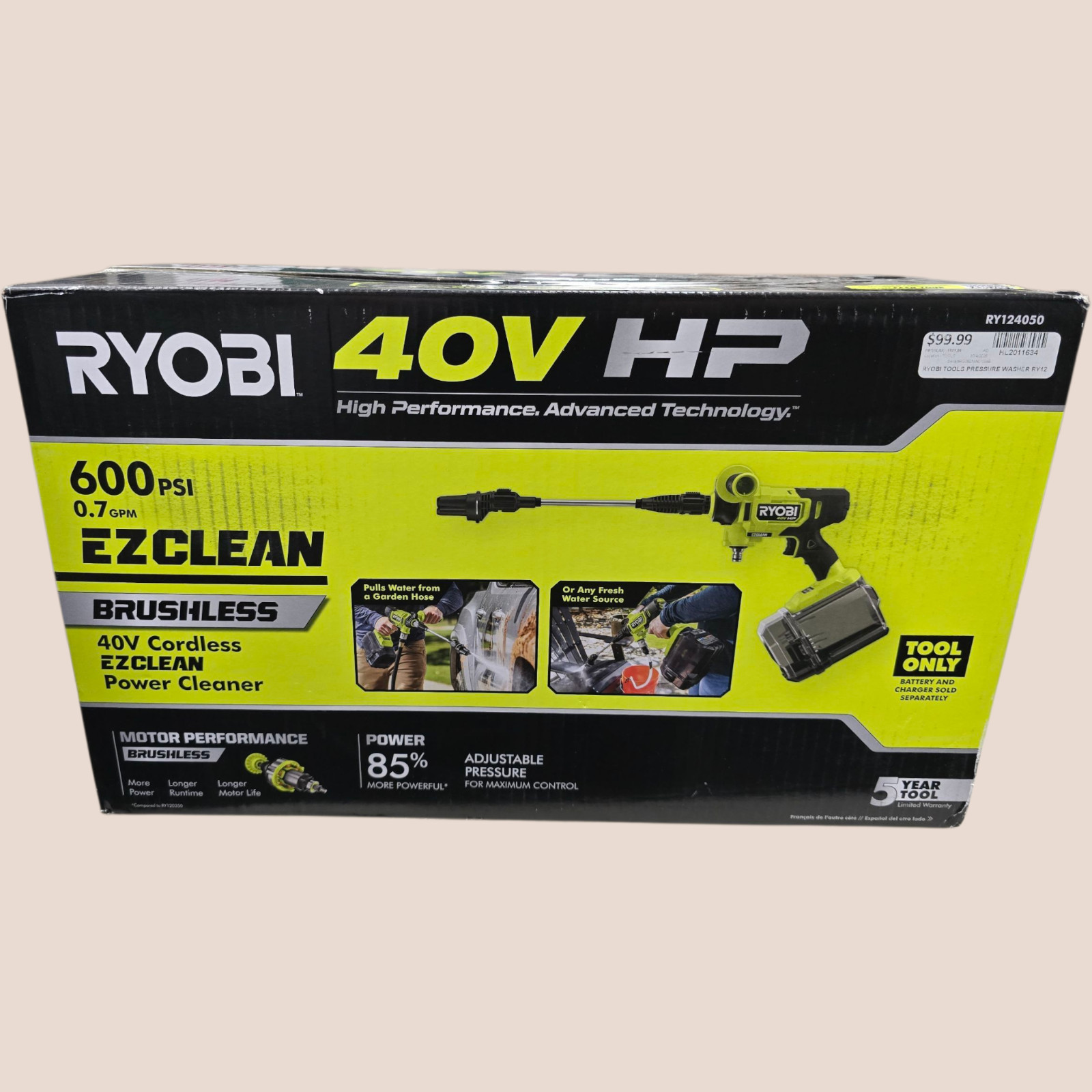 Ryobi 40V HP EZClean Power Cleaner Cordless Pressure Washer Tool Only RY40PW01