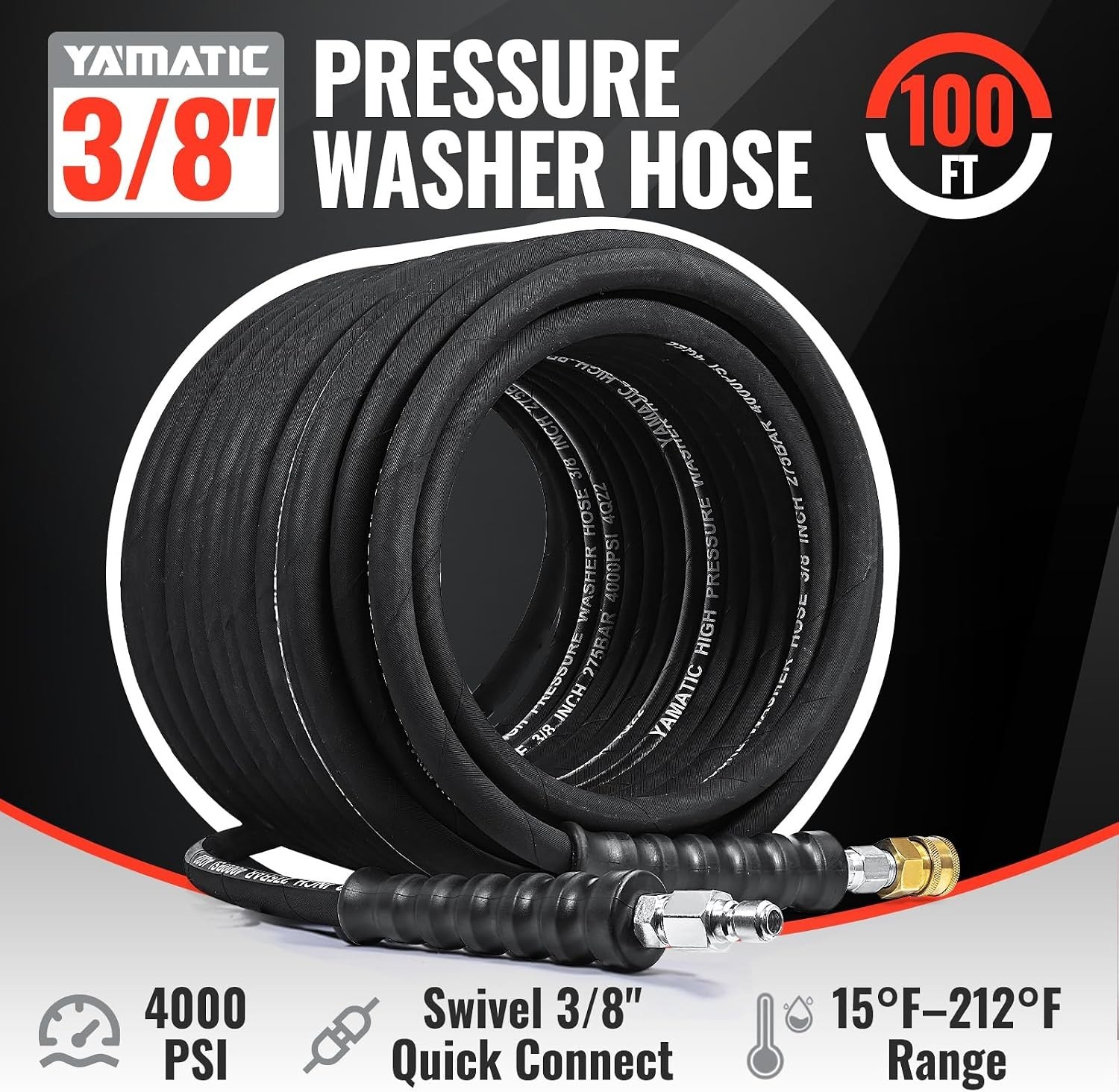 YAMATIC 3 8 Pressure Washer Hose 100 Ft 4000 PSI Steel Braided