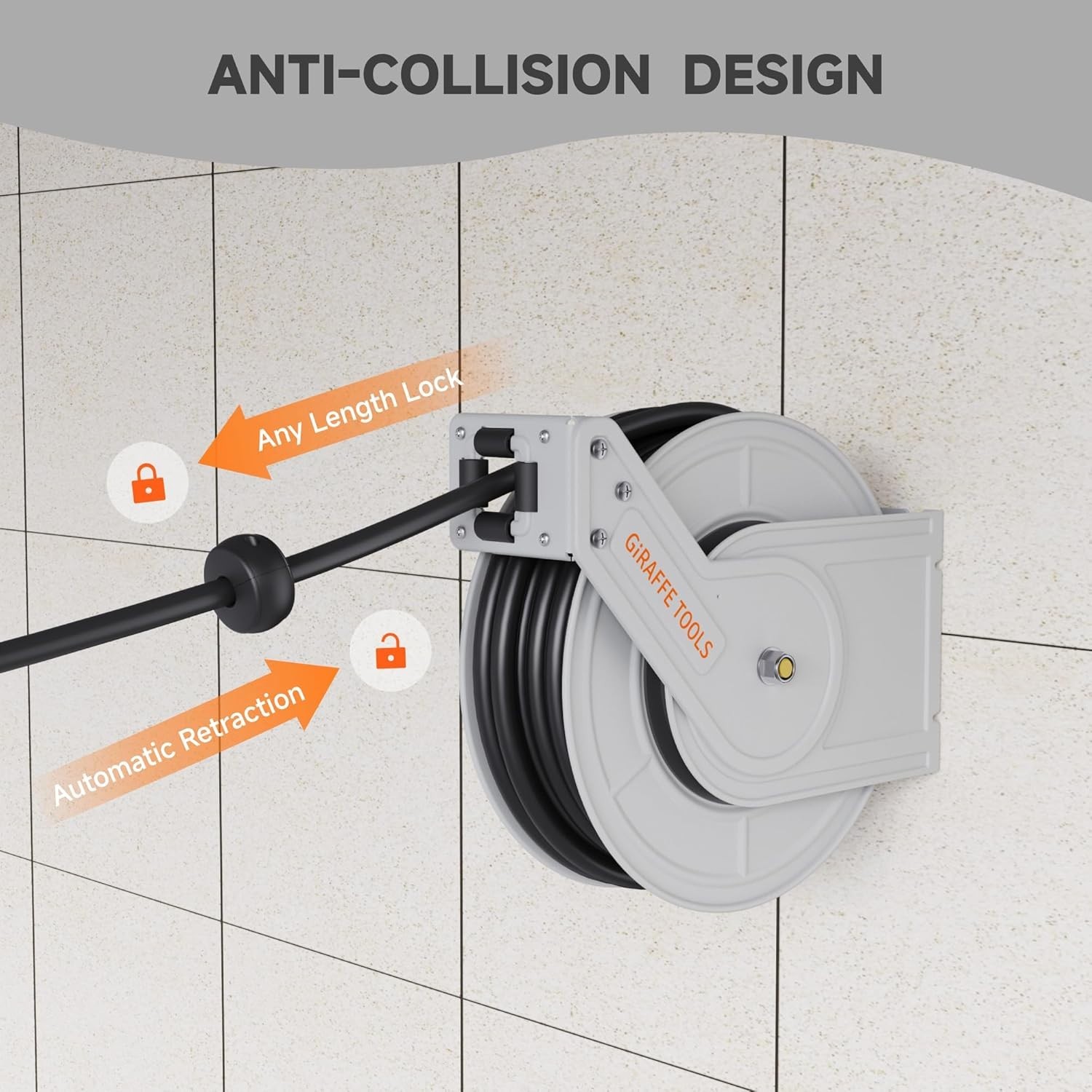 Giraffe Tools Retractable Power Pressure Washer Hose Reel Wall Mount 60/65FT