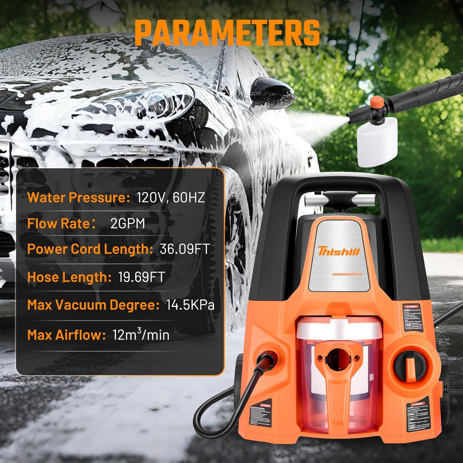4-In-1 Pressure Washer and Wet/Dry Vacuum, 2800 PSI Max 1.7 GPM Electric Power W