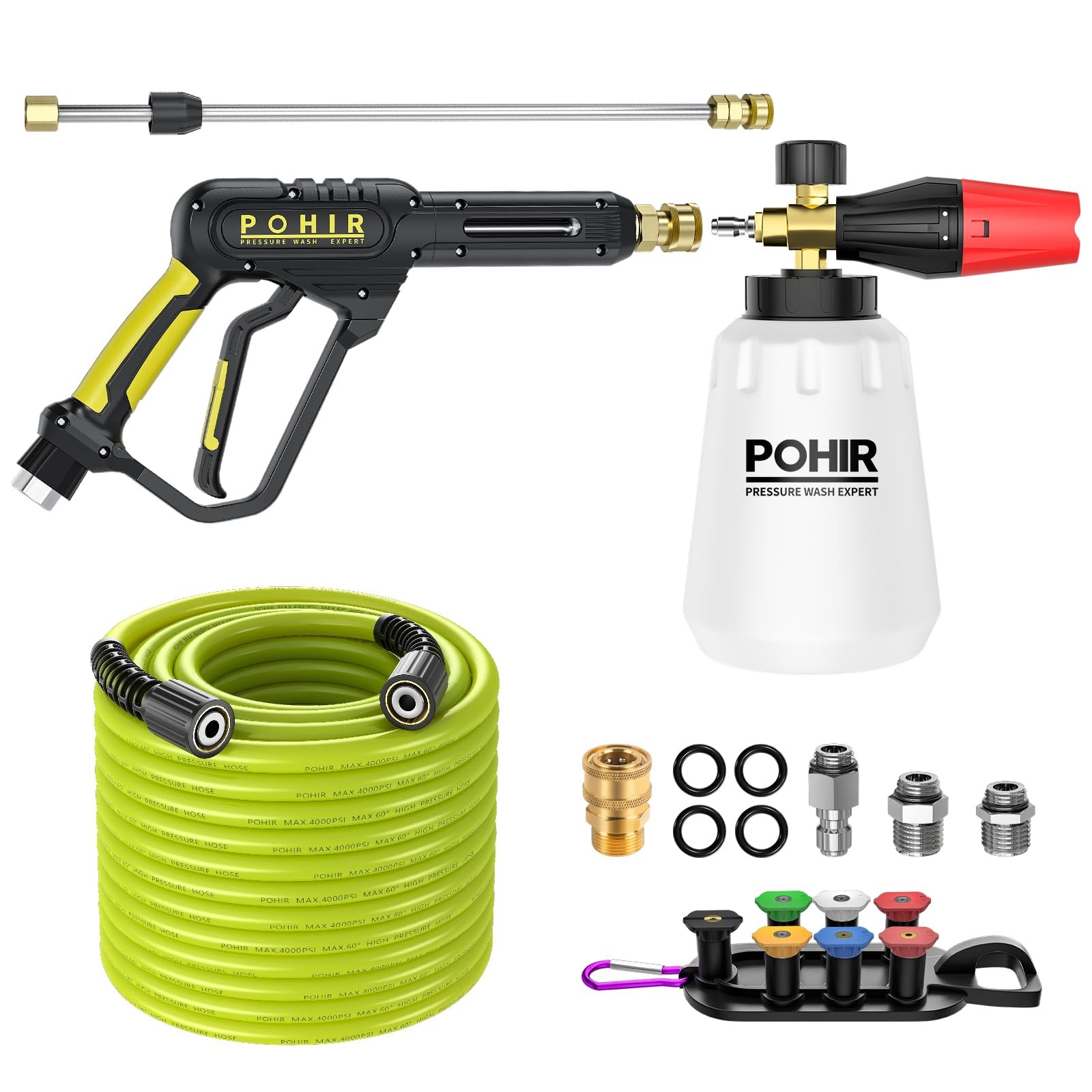 Pressure Washer Gun with Foam Cannon & 50ft Power Washer Hose, 3600PSI Pressu…