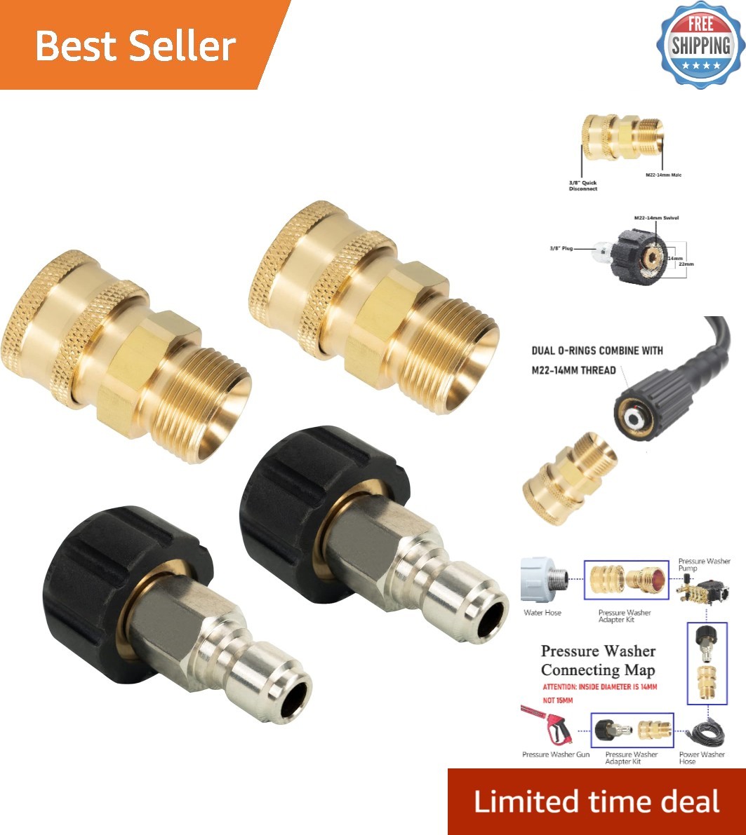 High-Performance 4-Pack Pressure Washer Quick Connects – Leak-Free Brass Design