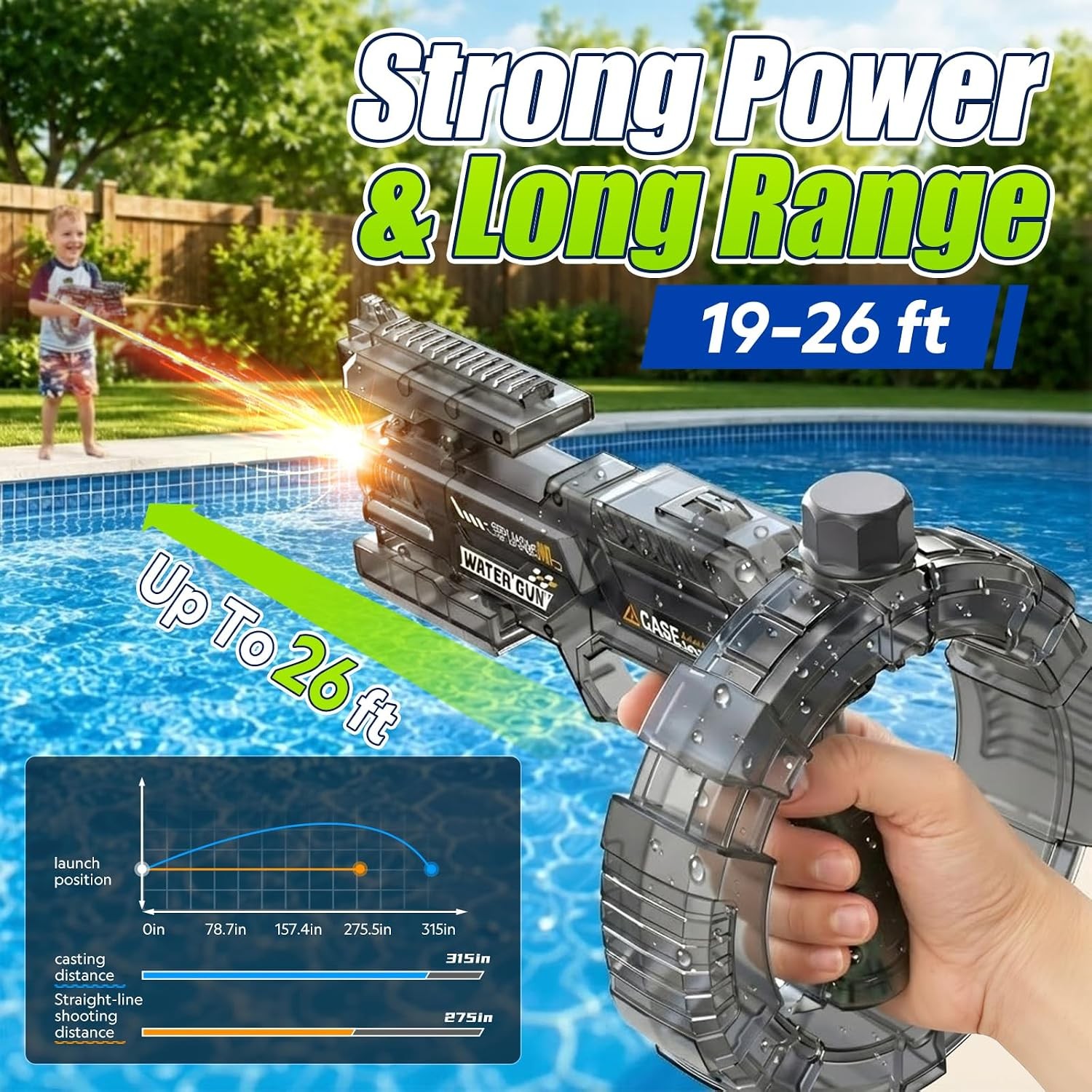 315 Inches Long Range Electric Water Gun with Rechargeable Battery