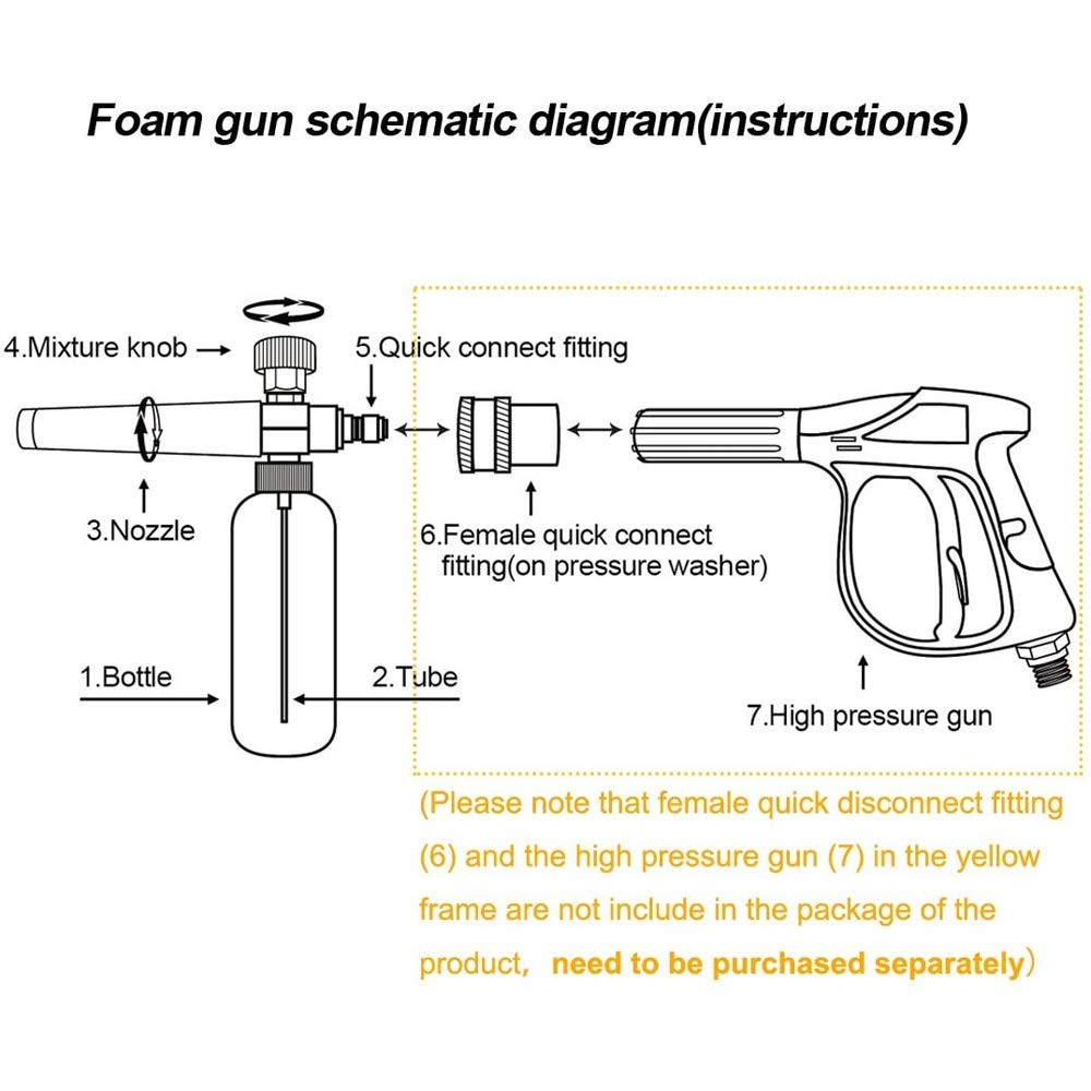 Foam Cannon with 1/4 Inch Quick Connector, 1 Liter Bottle, Professional Grade…