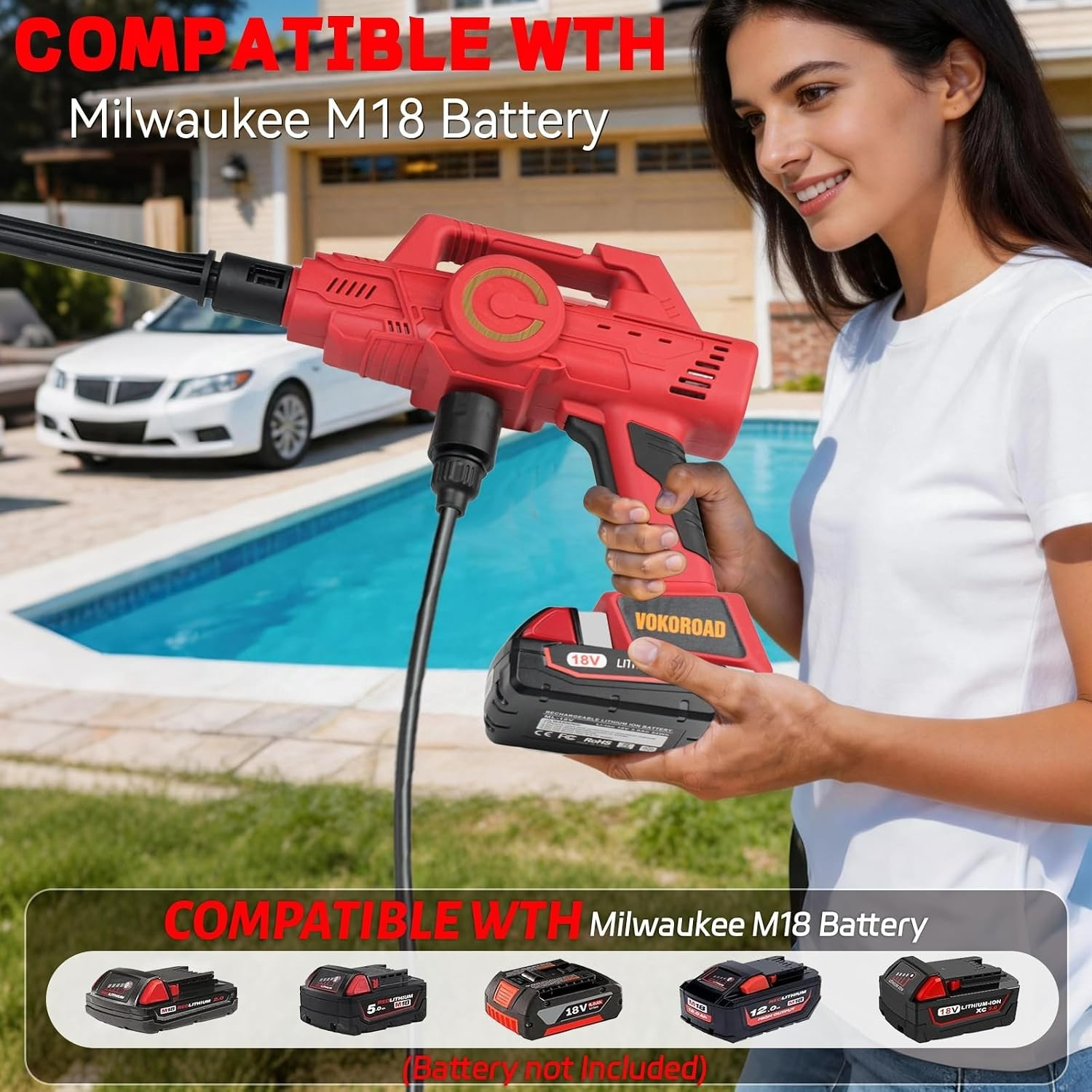 Cordless Pressure Washer for Milwaukee M18 Battery, Portable Cordless Power Wash