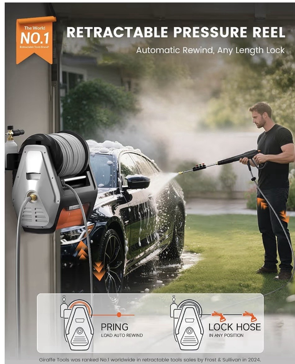 Giraffe Tools Grandfalls Pressure Power Washer Pro Max 3700PSI 1.6GPM Wall Mount
