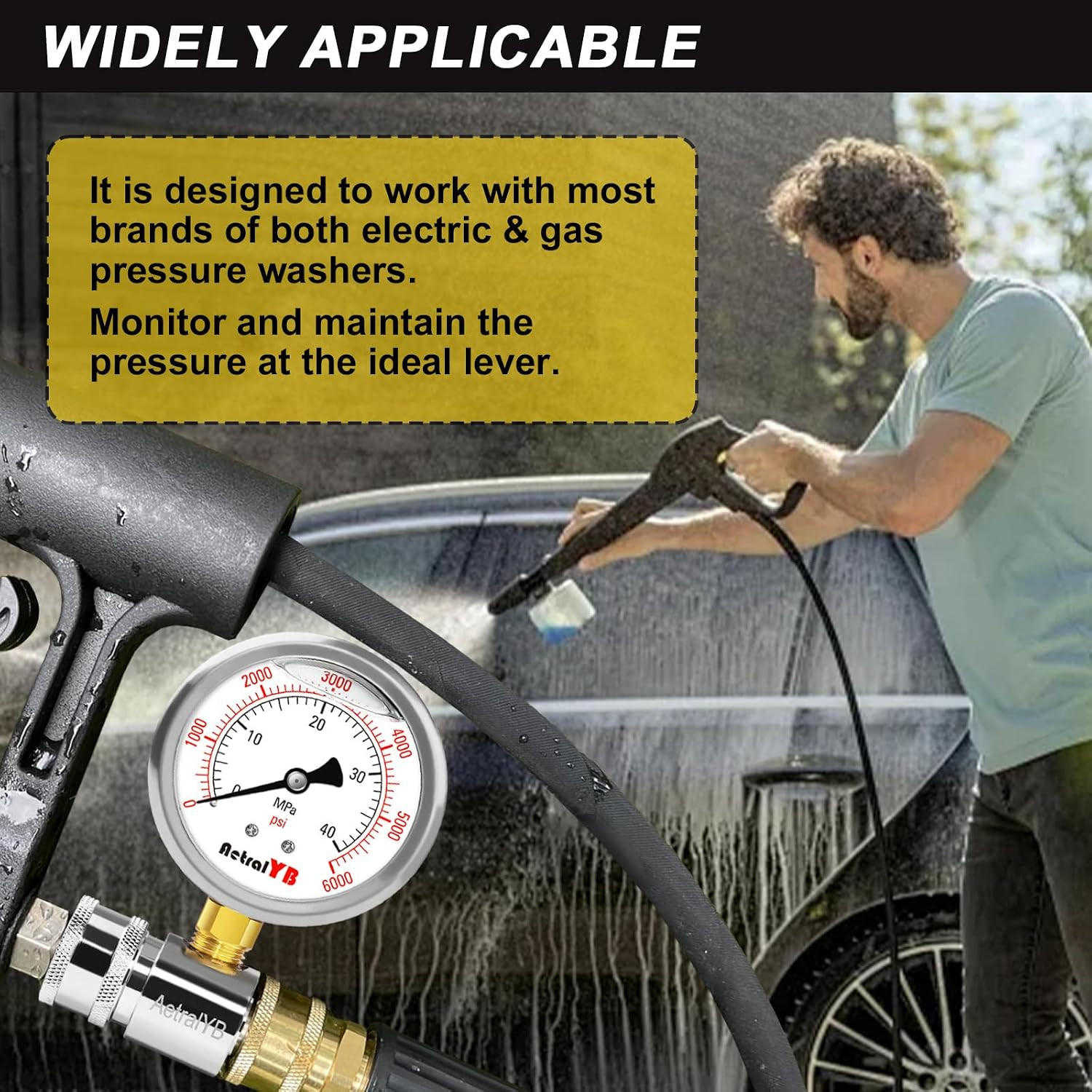 6000PSI Washer Pressure Gauge,3/8″ Push-To-Connection Quick Connection,Stainless