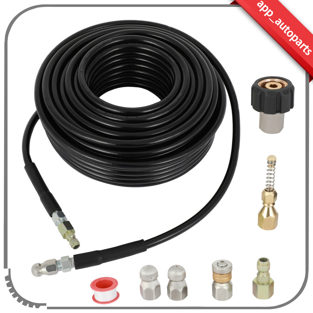 Sewer Jetter Nozzles Kit For Pressure Washer 100FT 1/4″M-NPT Drain Cleaning Hose