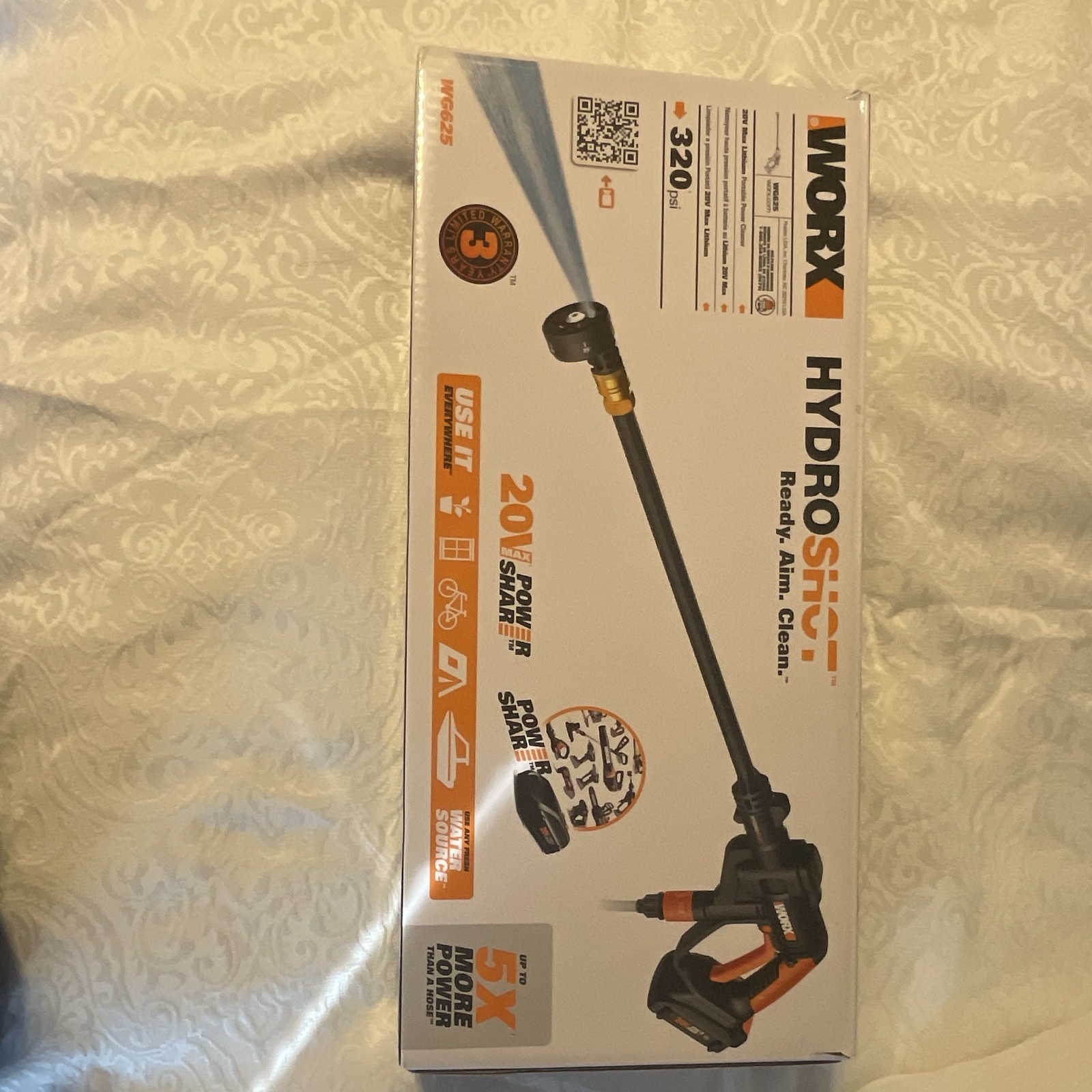 WORX Hydroshot 20V Cordless Portable Pressure Washer 320 PSI WG625 Kit